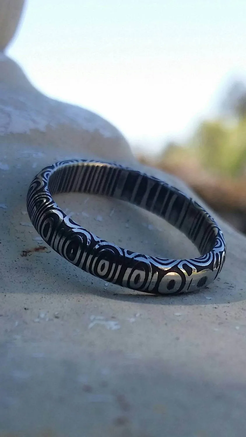 Stainless Damascus dark finish  "bamboo" 3mm or 4mm damscus steel ring, damascus ring womens ring