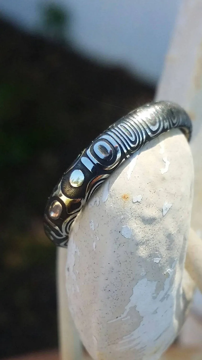 Stainless Damascus dark finish  "bamboo" 3mm or 4mm damscus steel ring, damascus ring womens ring