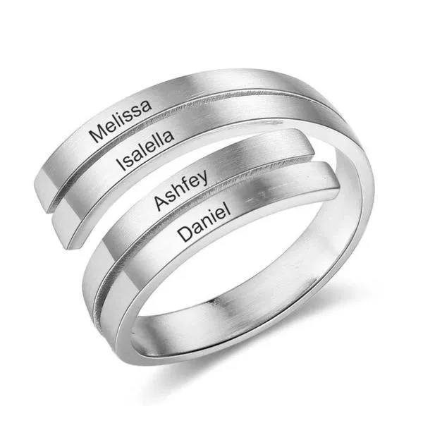 Stainless Steel Family Wrap Adjustable Rings for Women, Custom Four Names – Best Jewelry Gift for Friends & Family Members     