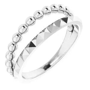 Sterling Silver Beaded & Geometric Stacked Ring