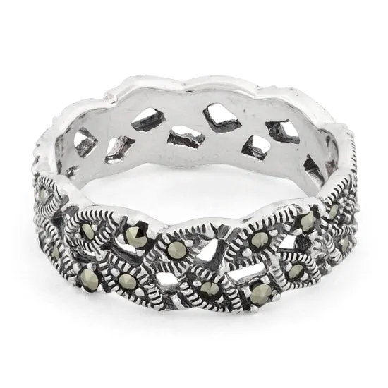 Sterling Silver Eye Marquise Eternity Marcasite Ring