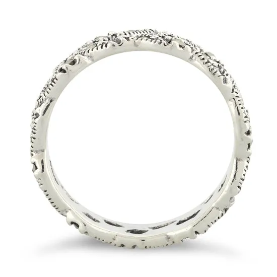 Sterling Silver Eye Marquise Eternity Marcasite Ring