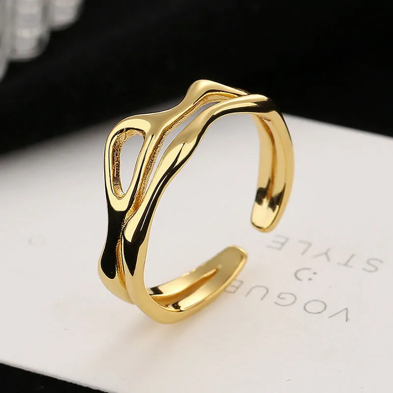 Sterling Silver Highs And Lows Ring Adjustable Open Ring