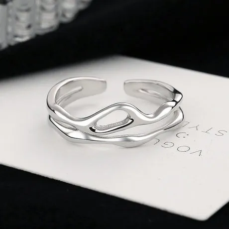 Sterling Silver Highs And Lows Ring Adjustable Open Ring