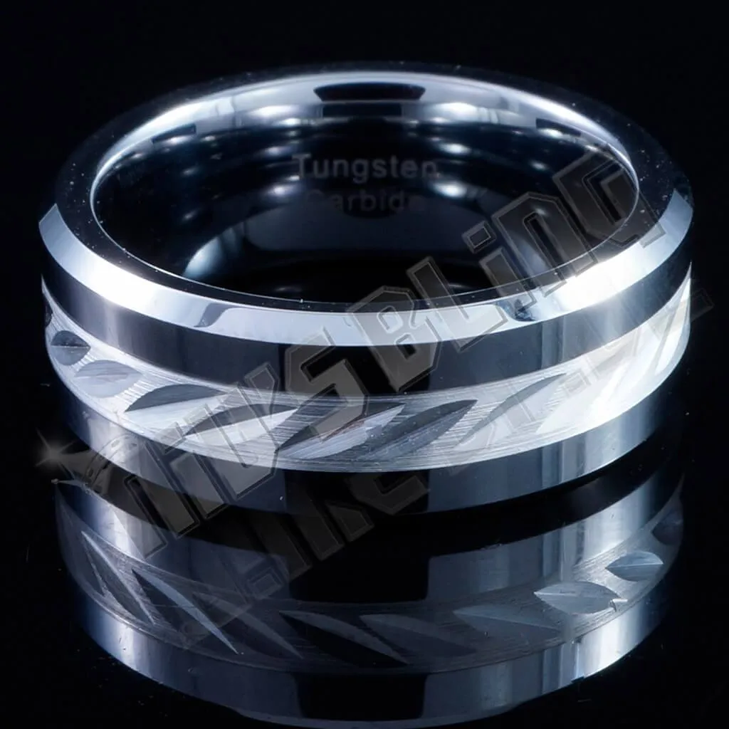 Sterling Silver Inlay Tungsten Carbide Ring 8MM