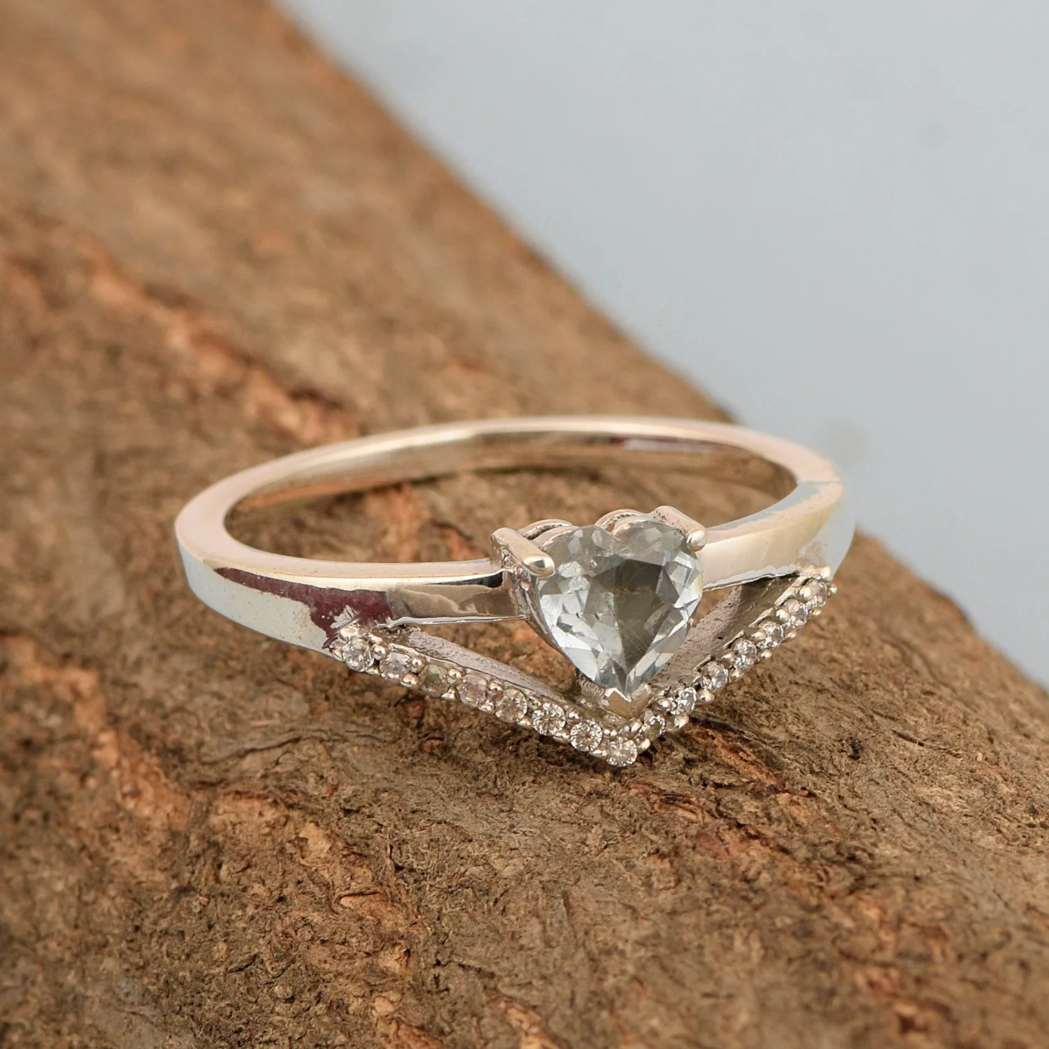 Sterling Silver Love Heart Cut 5MM Aquamarine Engagement Rings