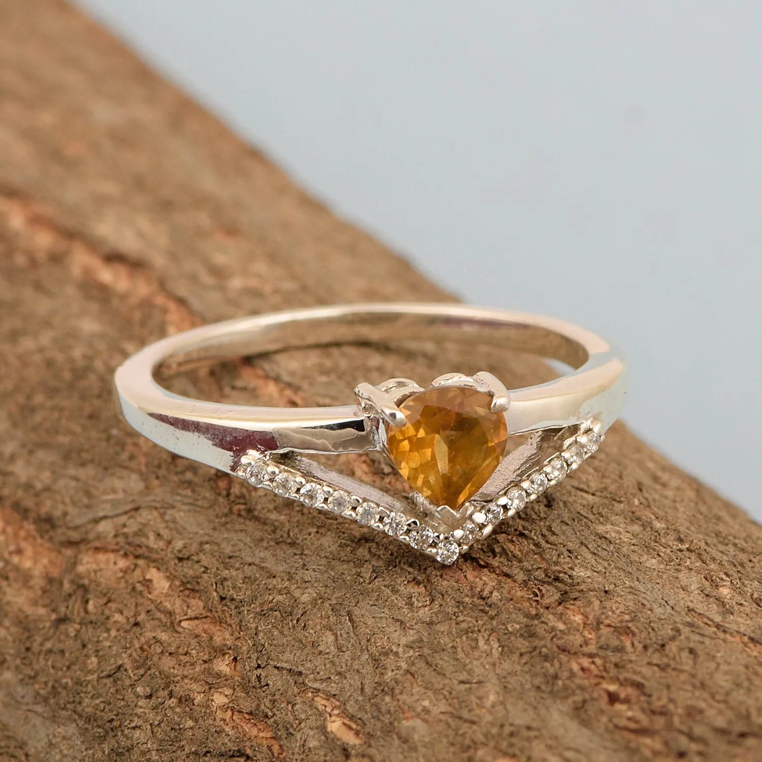 Sterling Silver Love Heart Cut 5MM Citrine Engagement Rings