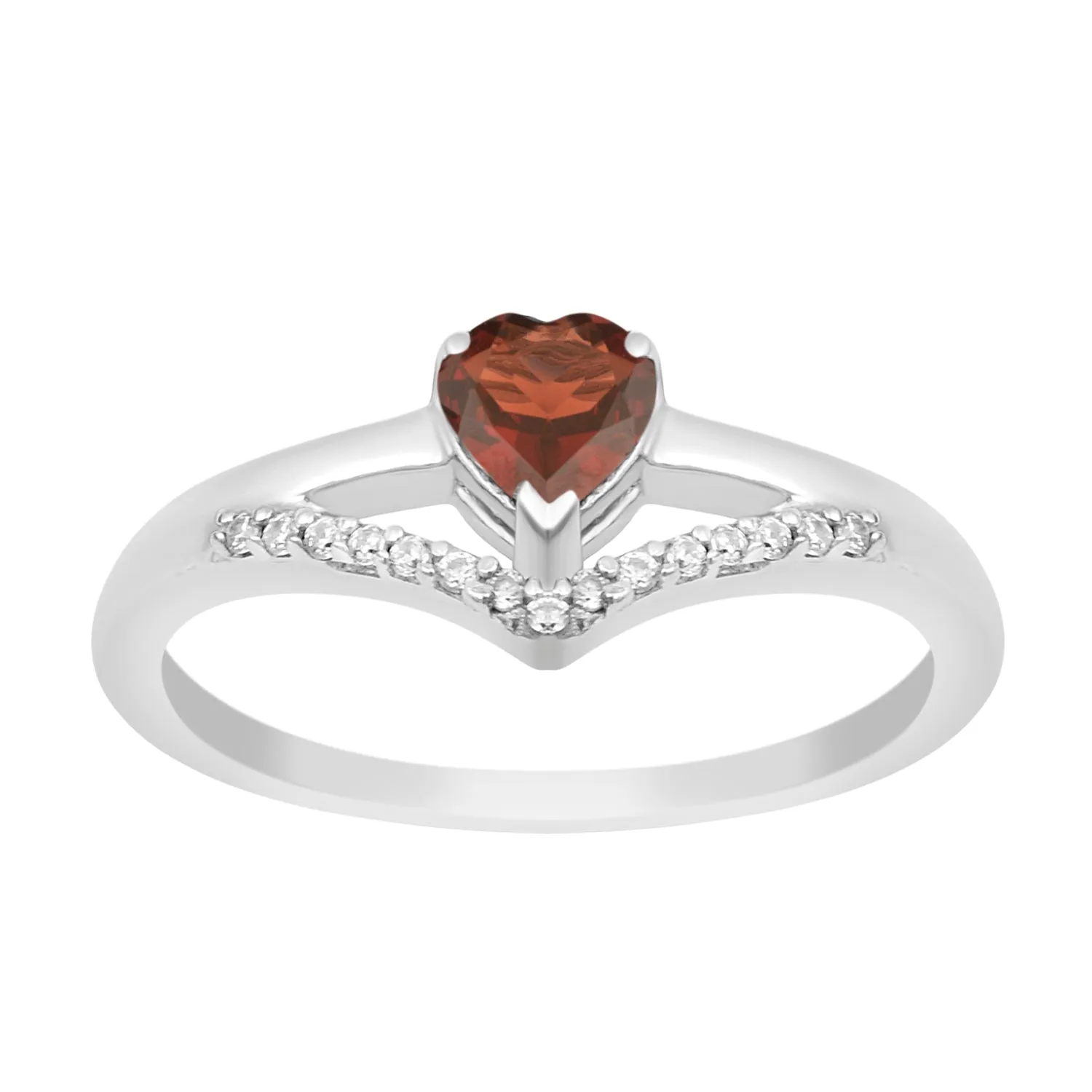 Sterling Silver Love Heart Cut 5MM Garnet Engagement Rings