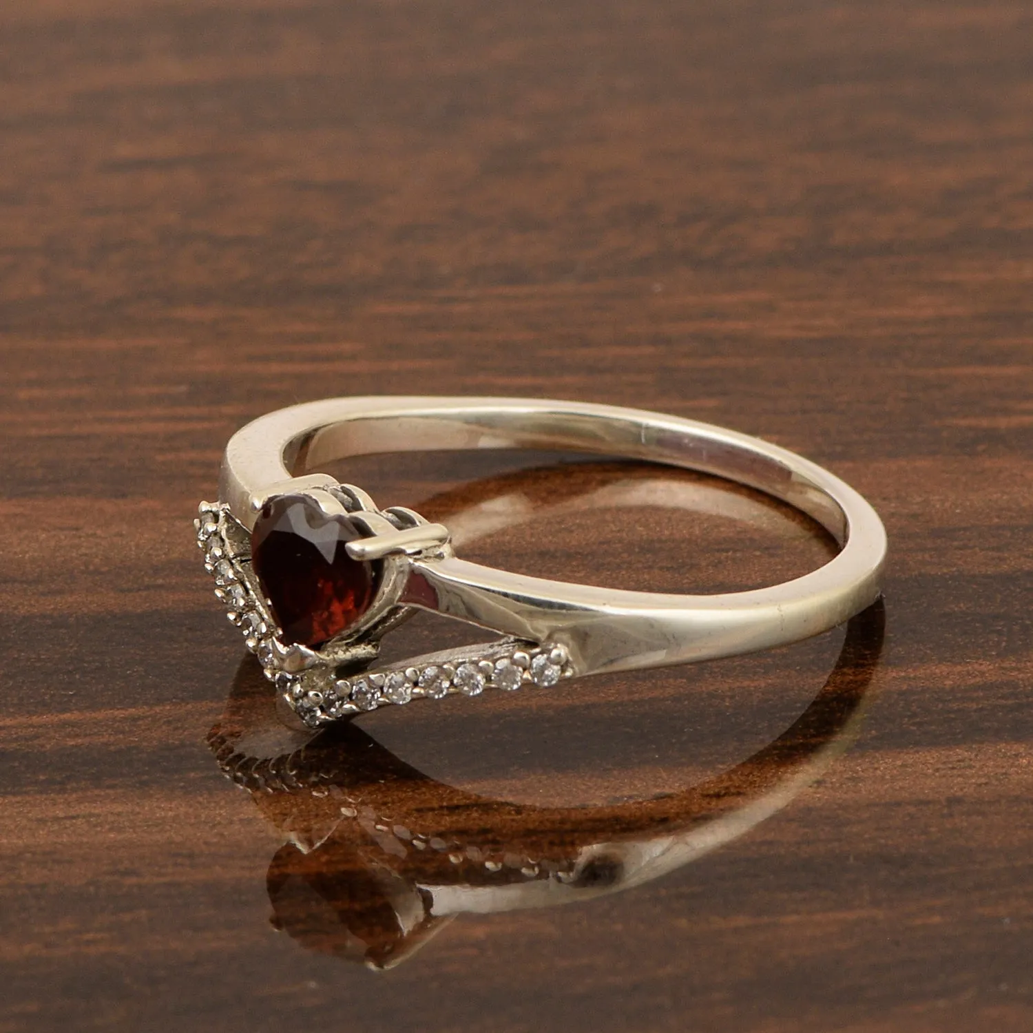 Sterling Silver Love Heart Cut 5MM Garnet Engagement Rings