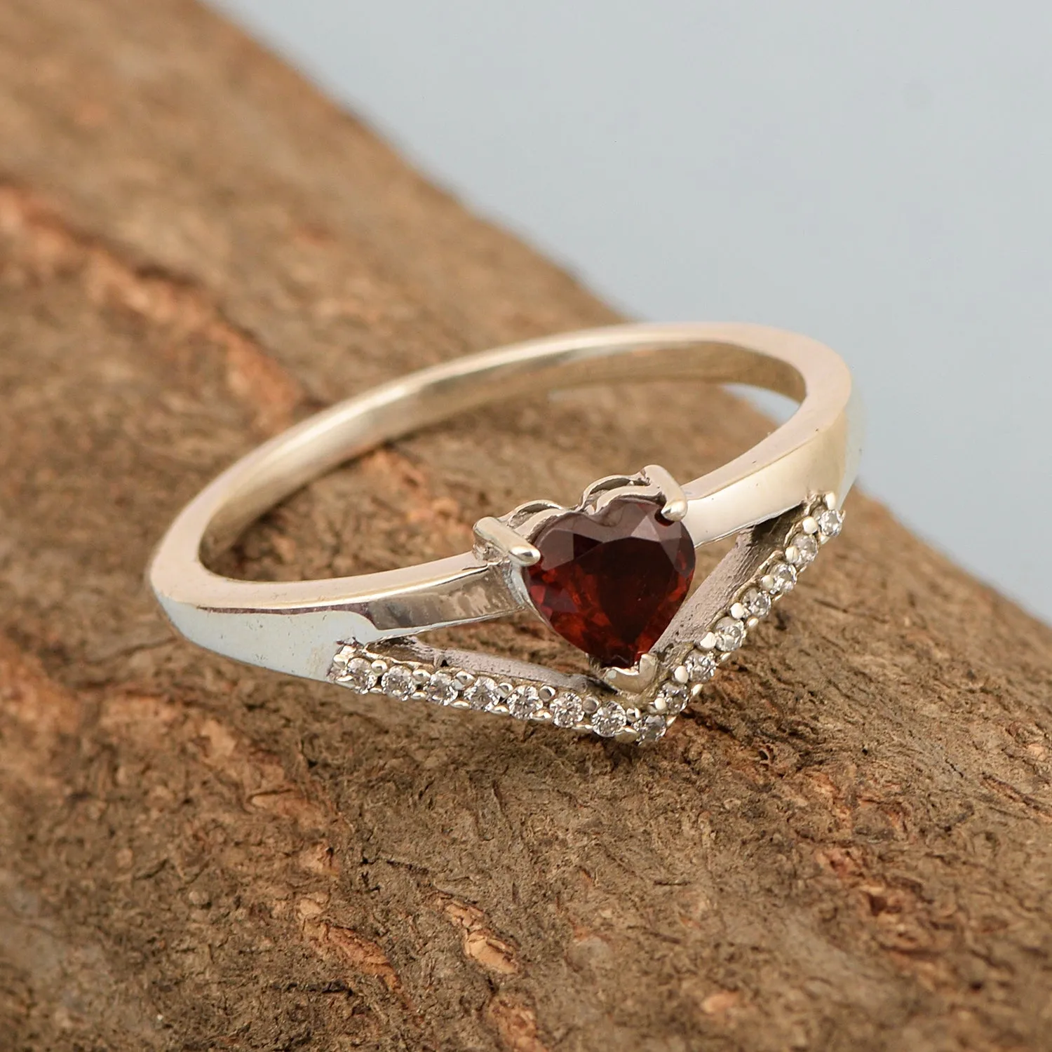 Sterling Silver Love Heart Cut 5MM Garnet Engagement Rings