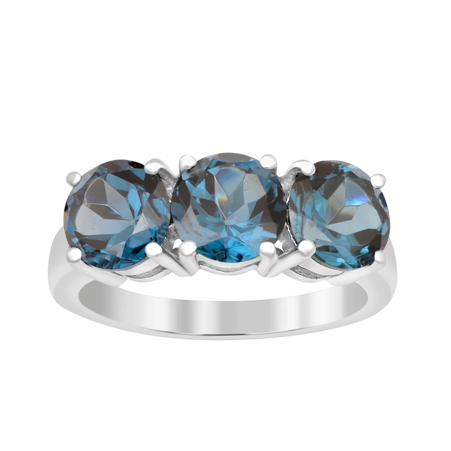 Sterling Silver Natural London Blue Topaz 3.55 Ctw Women's 3-Stone Design Ring
