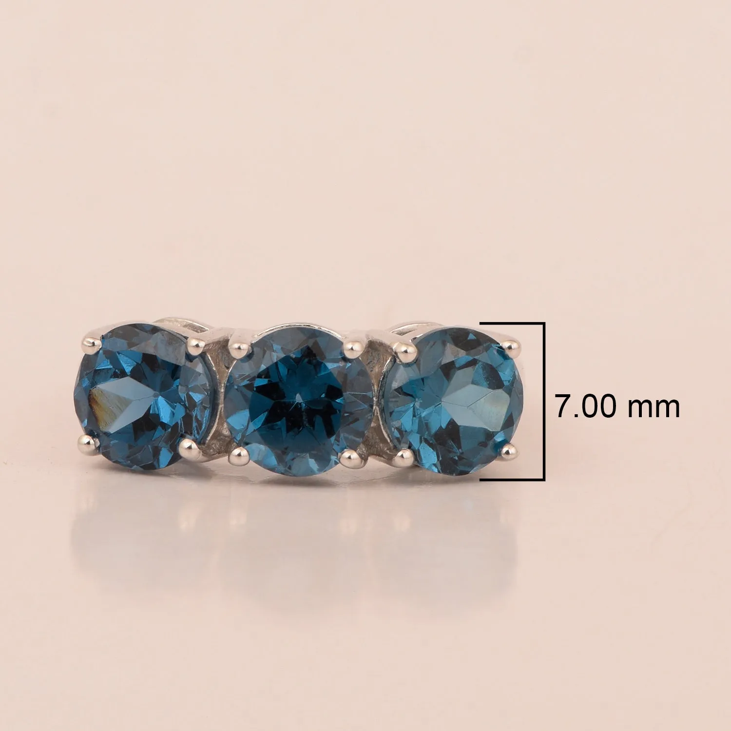 Sterling Silver Natural London Blue Topaz 3.55 Ctw Women's 3-Stone Design Ring