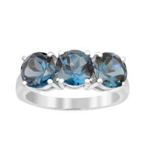 Sterling Silver Natural London Blue Topaz 3.55 Ctw Women's 3-Stone Design Ring