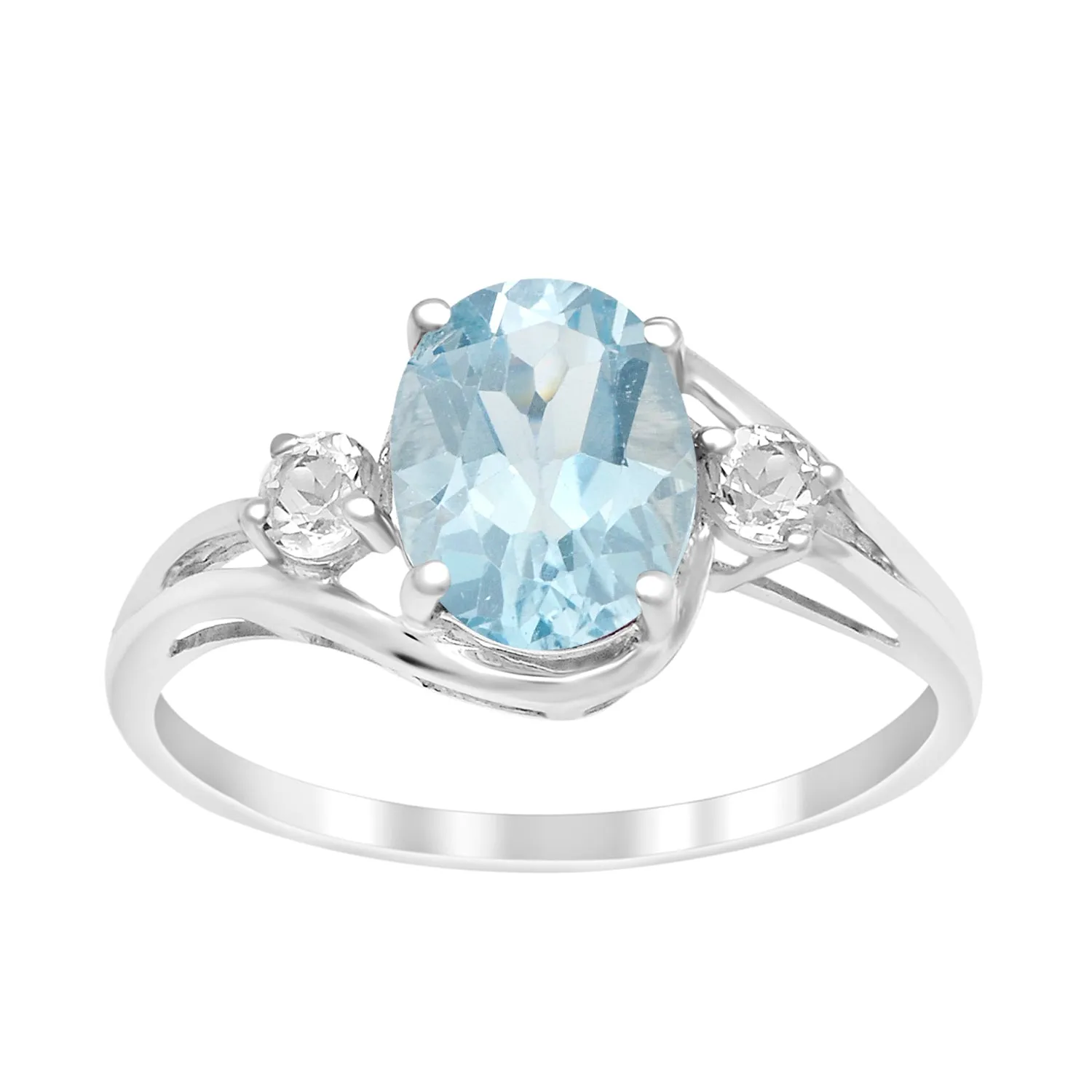 Sterling Silver Oval 2.25 Ctw Swiss Blue Topaz with White Topaz Accent Women Rings
