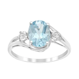 Sterling Silver Oval 2.25 Ctw Swiss Blue Topaz with White Topaz Accent Women Rings