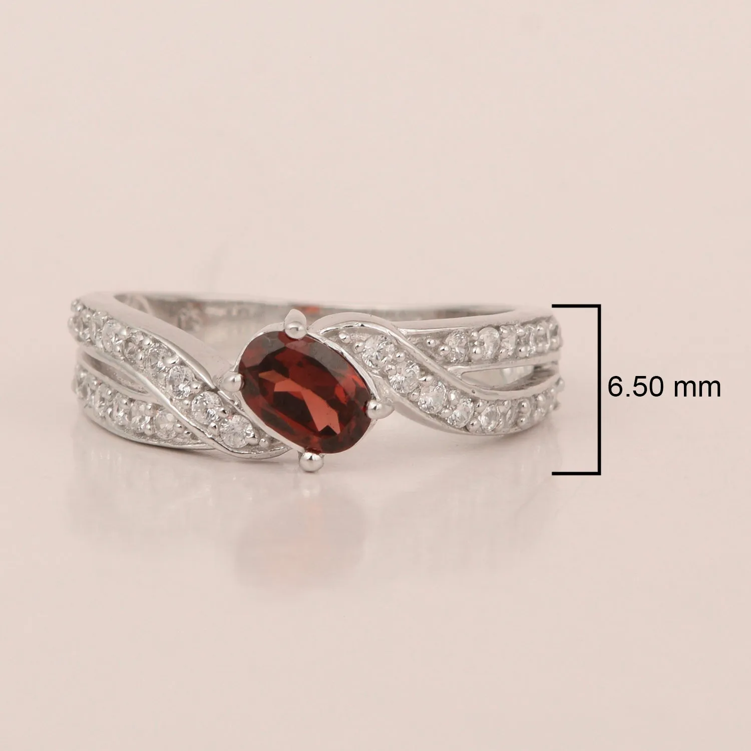 Sterling Silver Oval 6X4 MM 1.20 Ctw Red Garnet Gemstone Cluster Ring