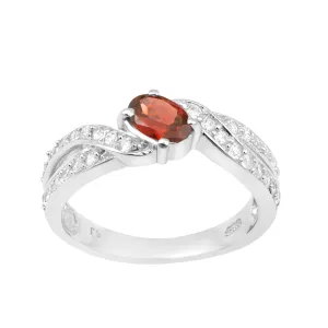 Sterling Silver Oval 6X4 MM 1.20 Ctw Red Garnet Gemstone Cluster Ring
