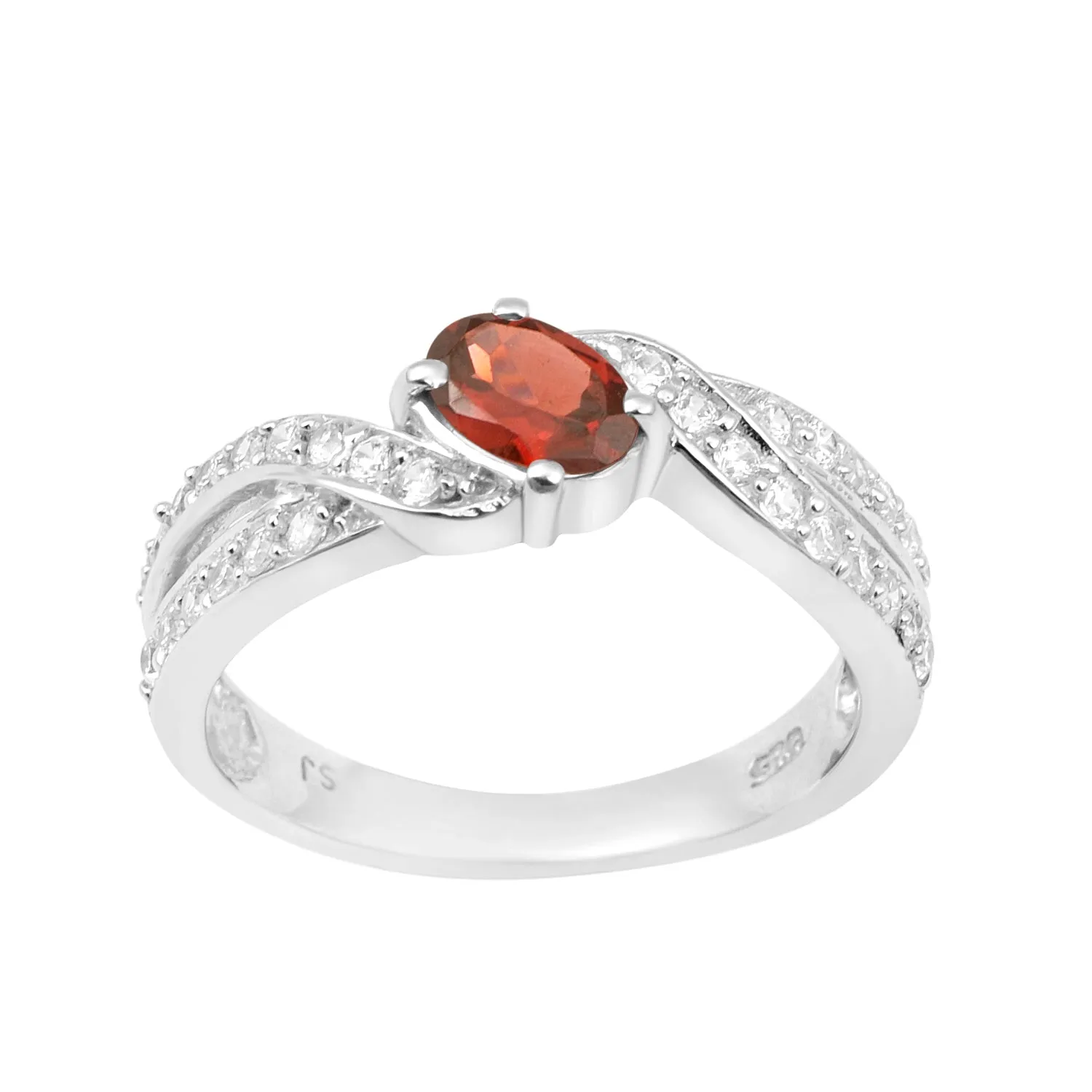 Sterling Silver Oval 6X4 MM 1.20 Ctw Red Garnet Gemstone Cluster Ring