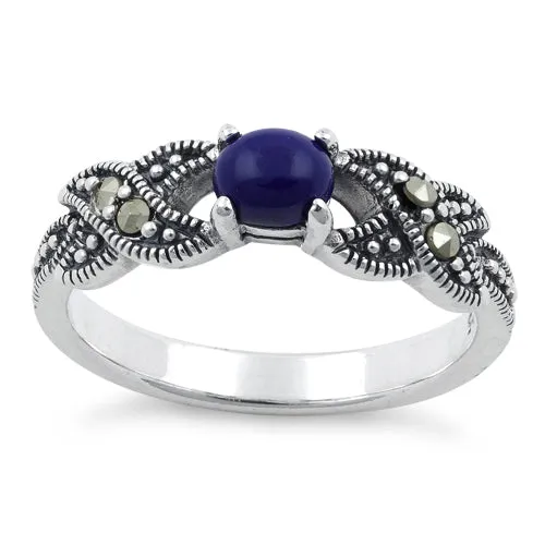 Sterling Silver Oval Blue Lapis Marcasite Ring