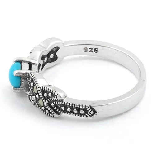 Sterling Silver Oval Simulated Turquoise Marcasite Ring