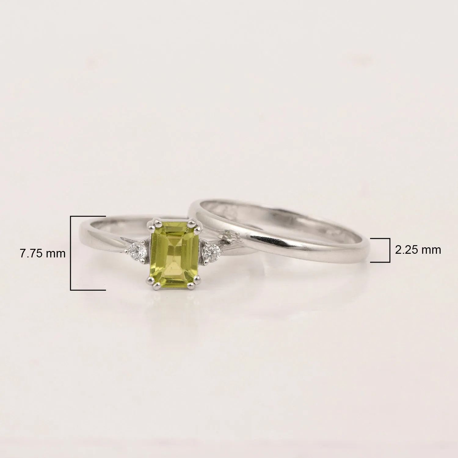 Sterling Silver Radiant Cut 1.20 Ctw Peridot Dual Band Women Stacking Ring