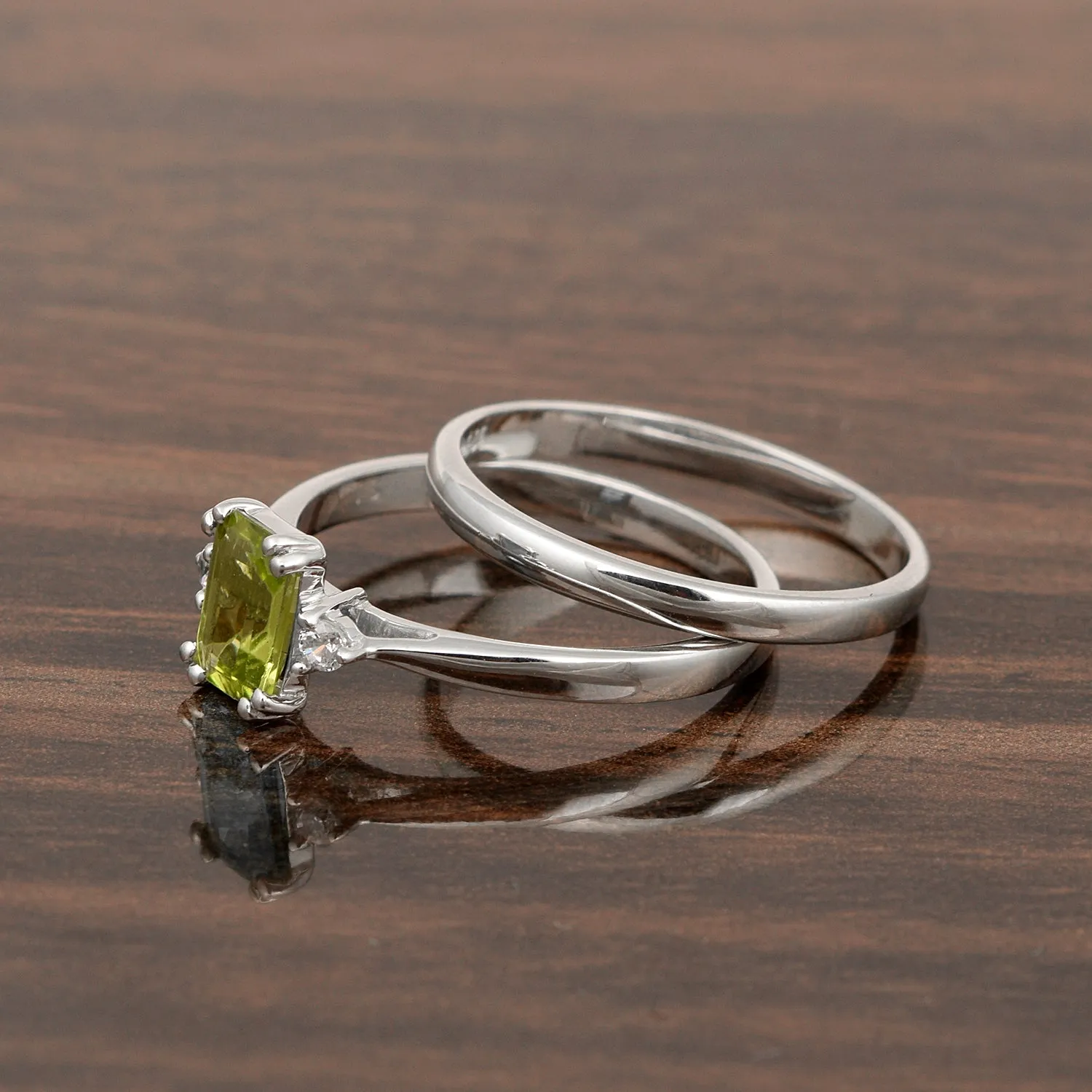 Sterling Silver Radiant Cut 1.20 Ctw Peridot Dual Band Women Stacking Ring