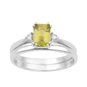 Sterling Silver Radiant Cut 1.20 Ctw Peridot Dual Band Women Stacking Ring
