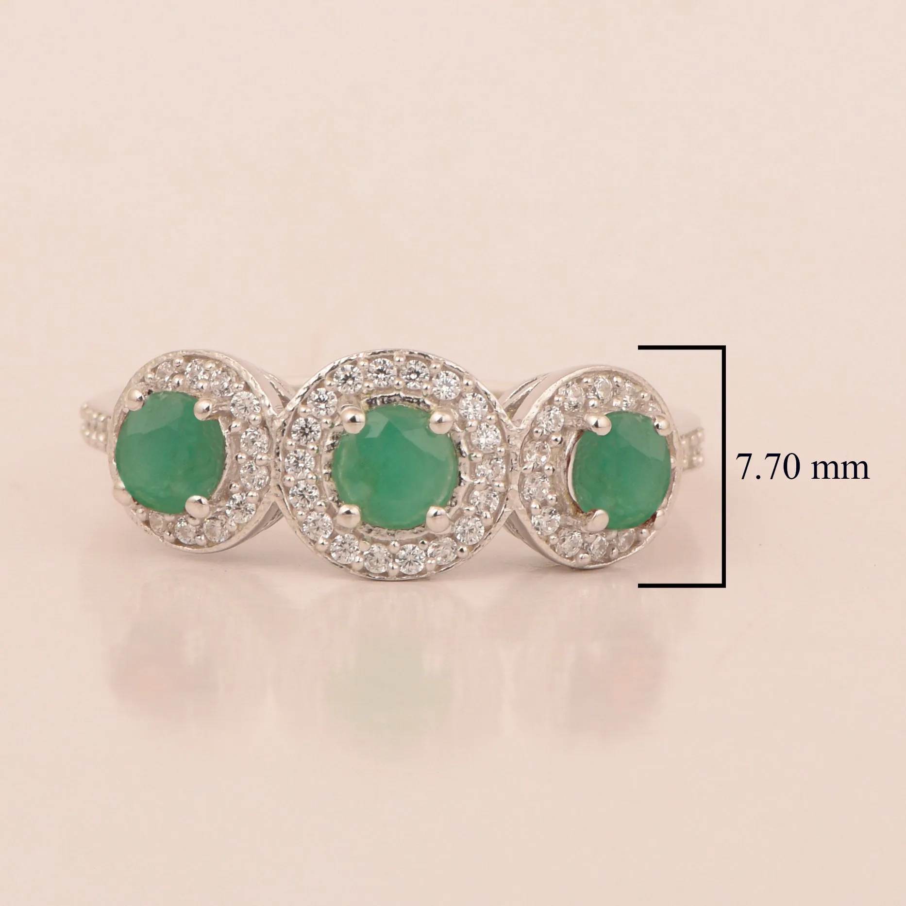 Sterling Silver Round 1.05 Ctw Emerald Gemstone 3-Stone Engagement Ring
