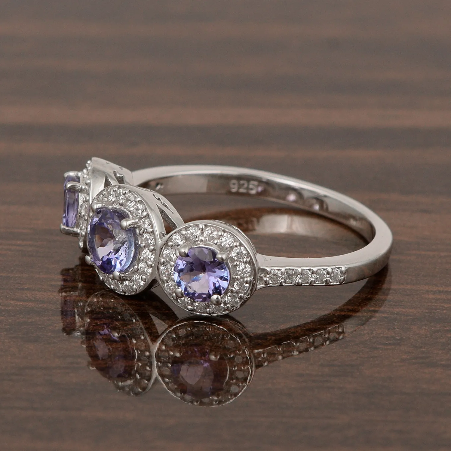 Sterling Silver Round 1.05 Ctw Tanzanite Gemstone 3-Stone Engagement Ring