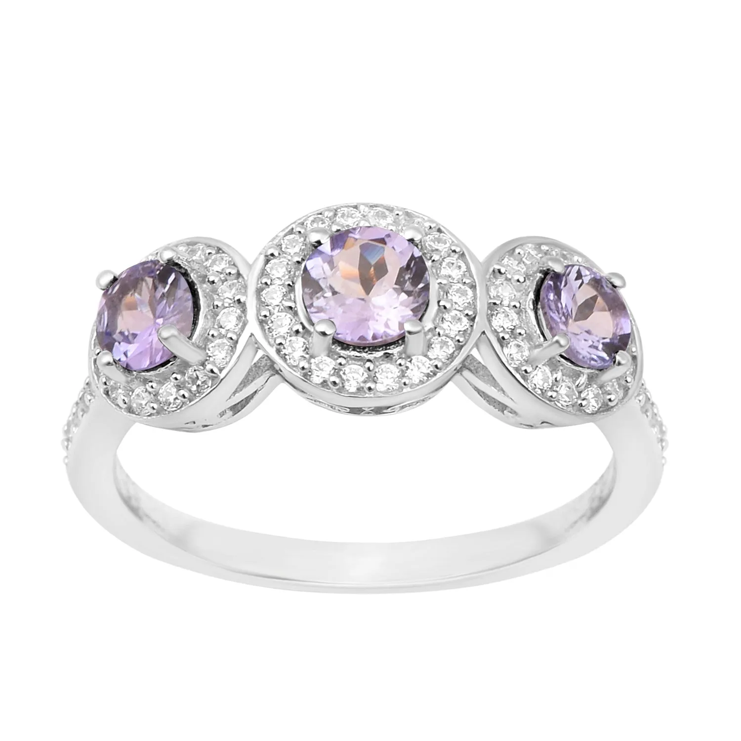 Sterling Silver Round 1.05 Ctw Tanzanite Gemstone 3-Stone Engagement Ring