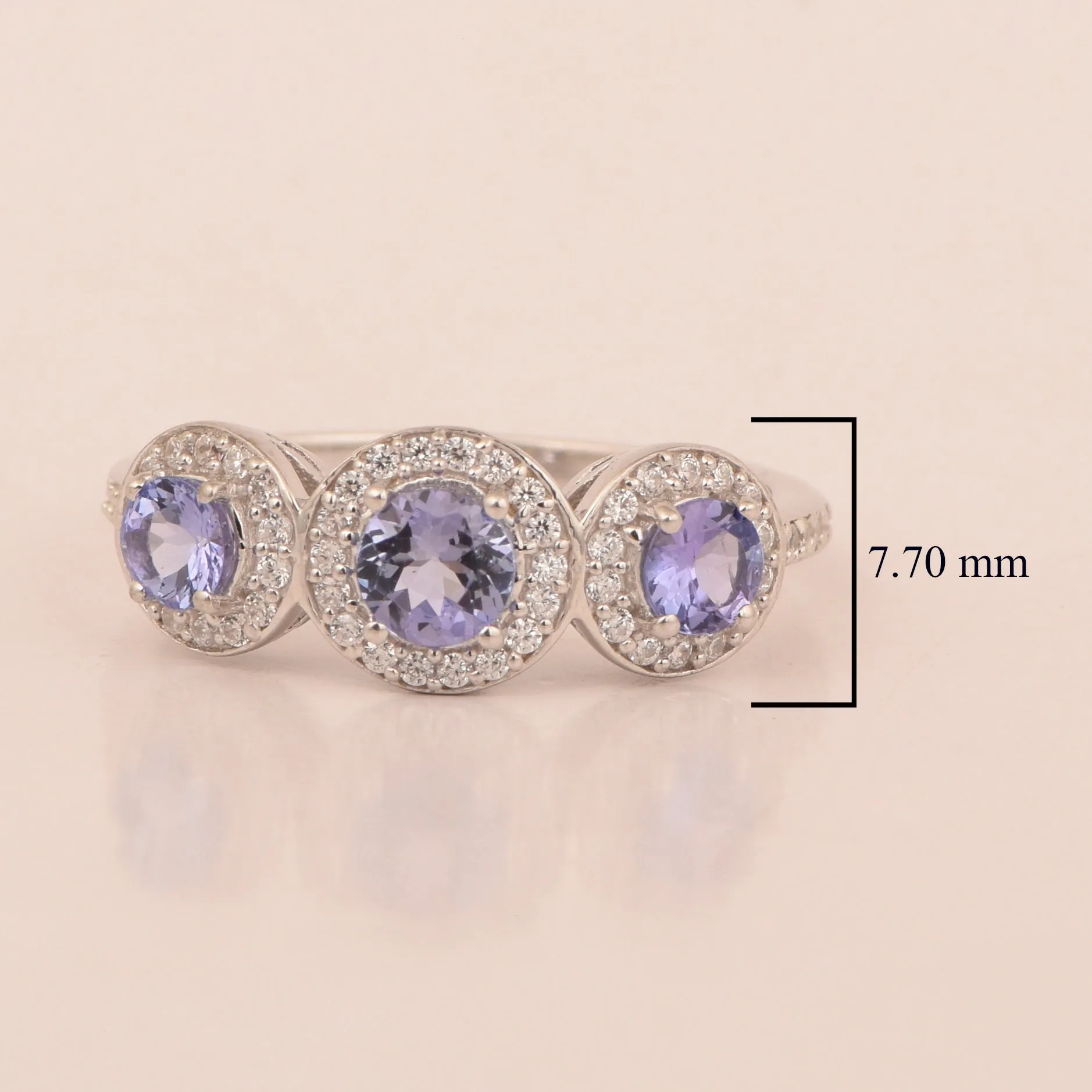 Sterling Silver Round 1.05 Ctw Tanzanite Gemstone 3-Stone Engagement Ring
