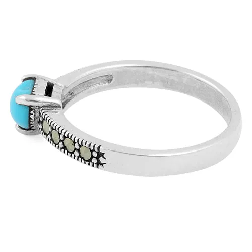 Sterling Silver Simulated Turquoise Heart Marcasite Ring