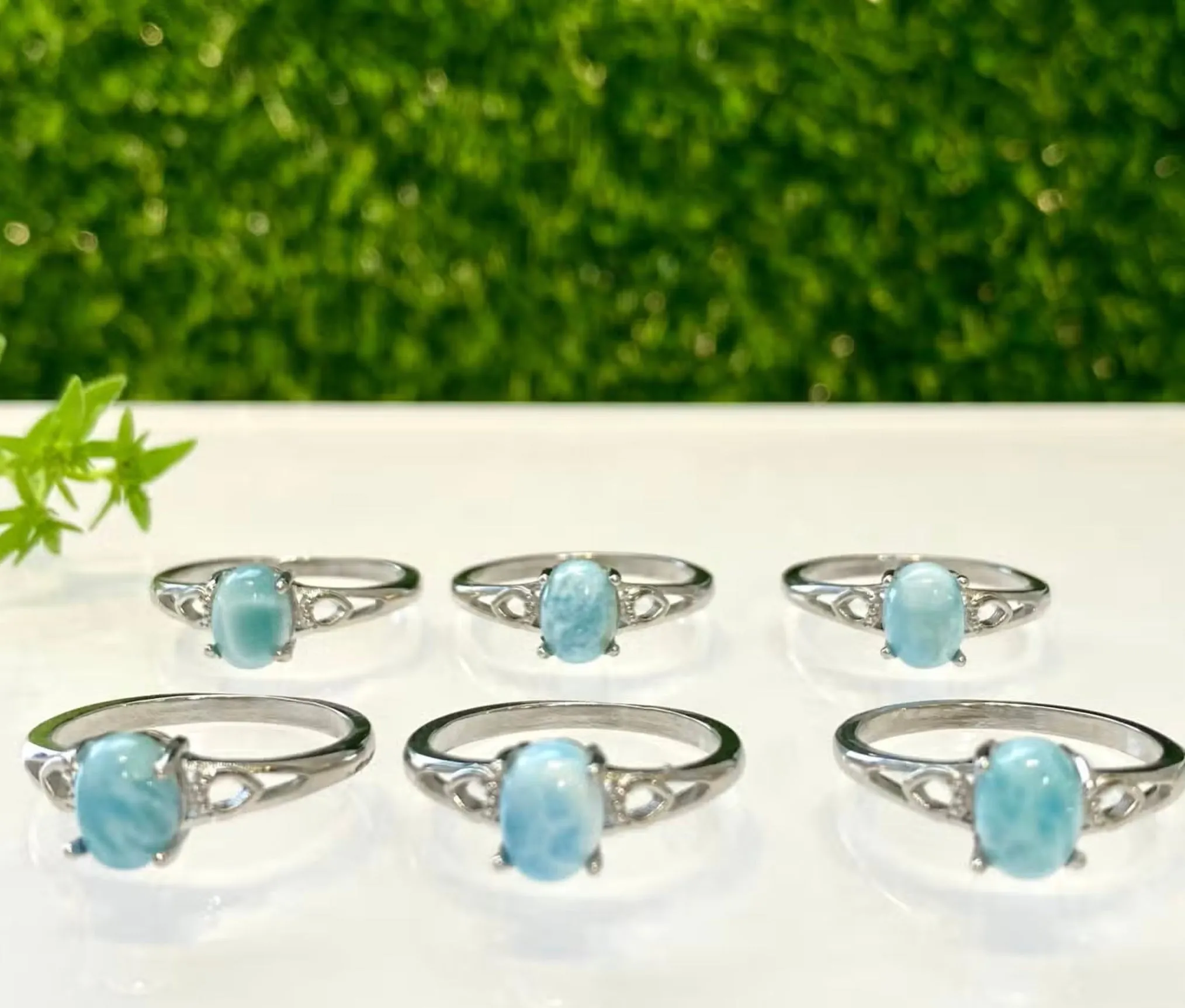 Stone Larimar White Bronze Ring