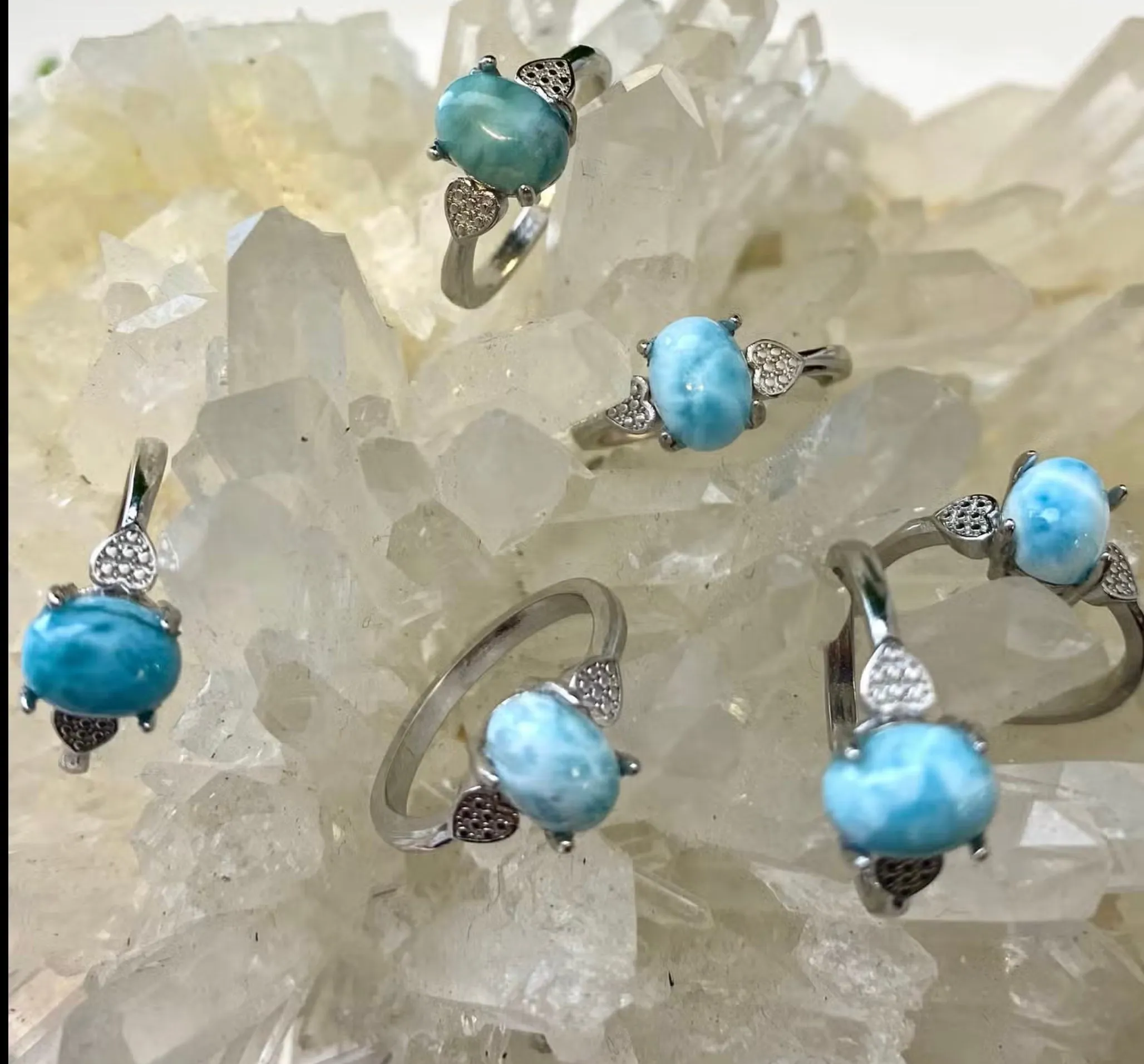 Stone Larimar White Bronze Ring