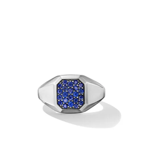 Streamline Signet Ring in Sterling Silver with Blue Sapphires, Size 11