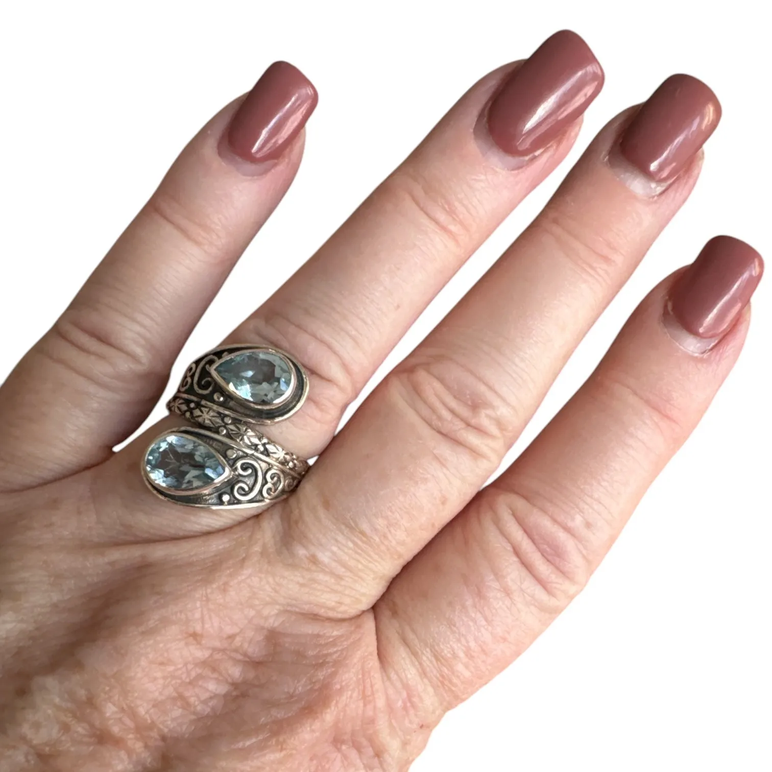 Swiss Blue Topaz Solid 925 Sterling Silver Ring 7.5