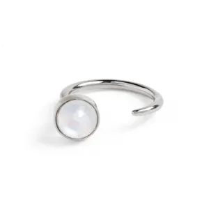 Tangent Ring in Silver with Rainbow Moonstone