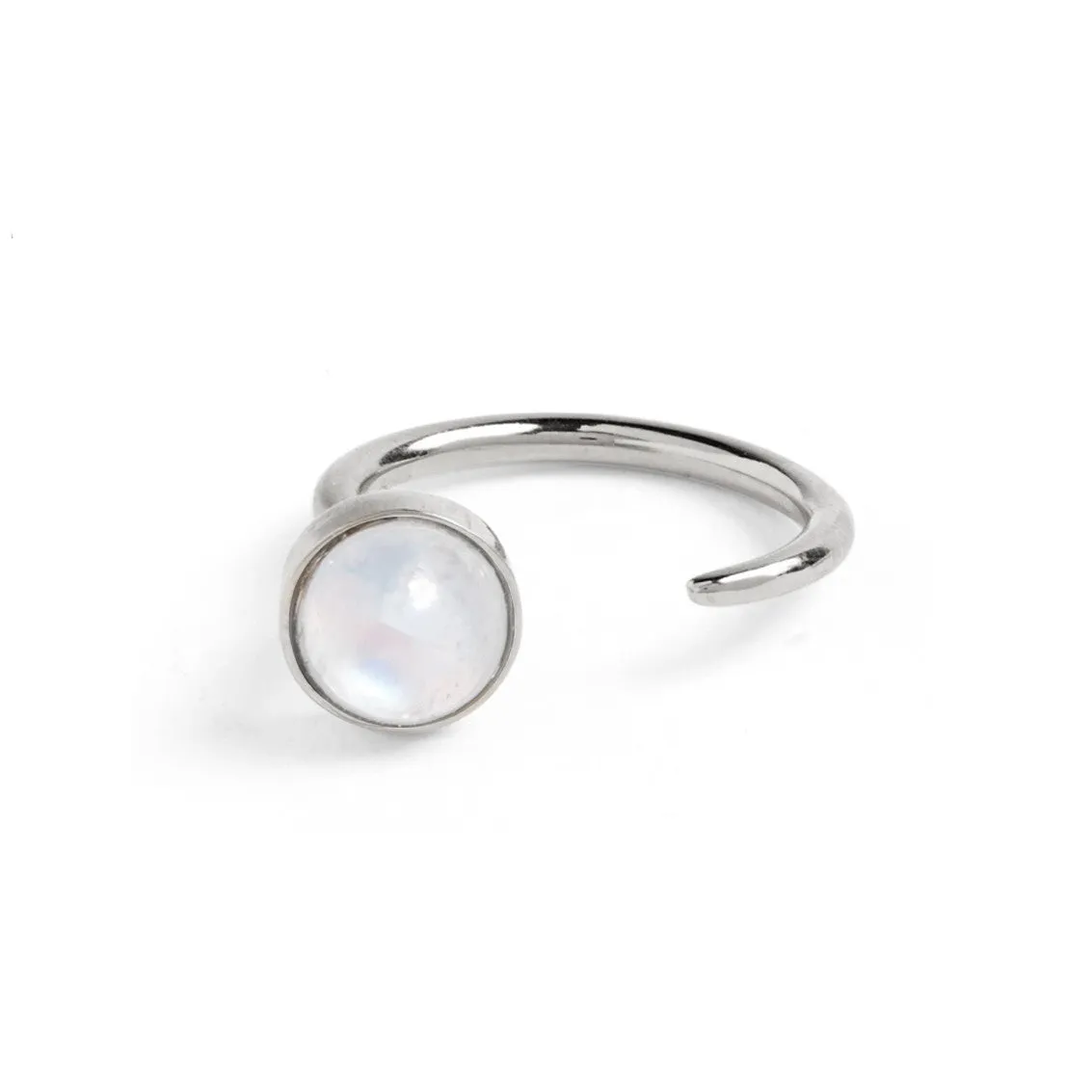 Tangent Ring in Silver with Rainbow Moonstone