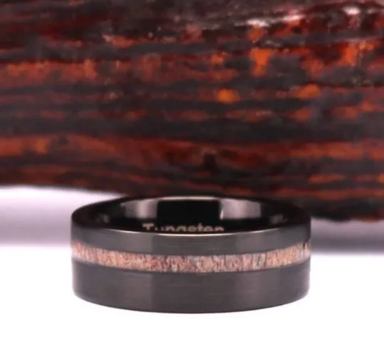 The Black Stag - Black Tungsten Antler Men's Wedding Band 8MM