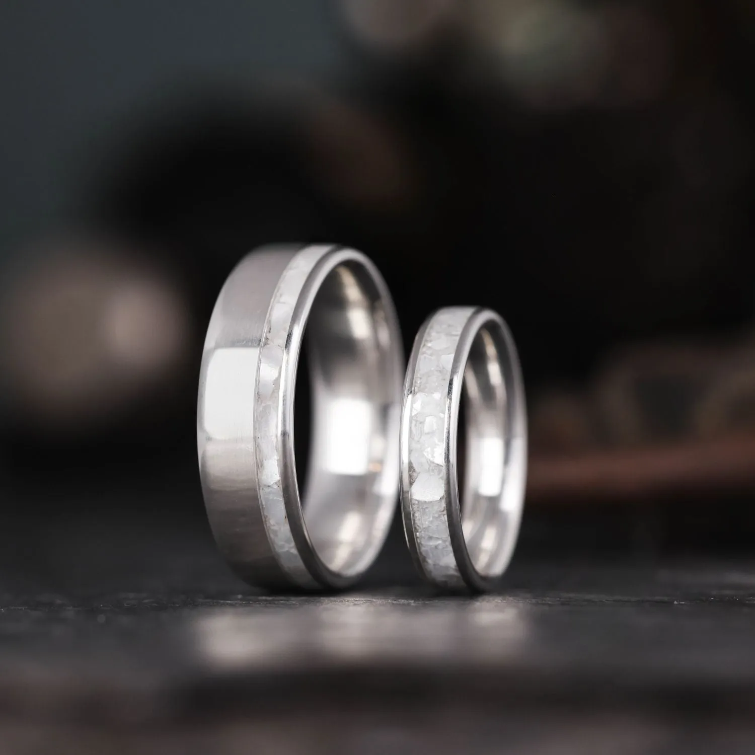The Dune | Men's Silver Wedding Band with Offset Mother of Pearl Inlay