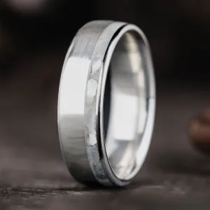 The Dune | Men's Silver Wedding Band with Offset Mother of Pearl Inlay