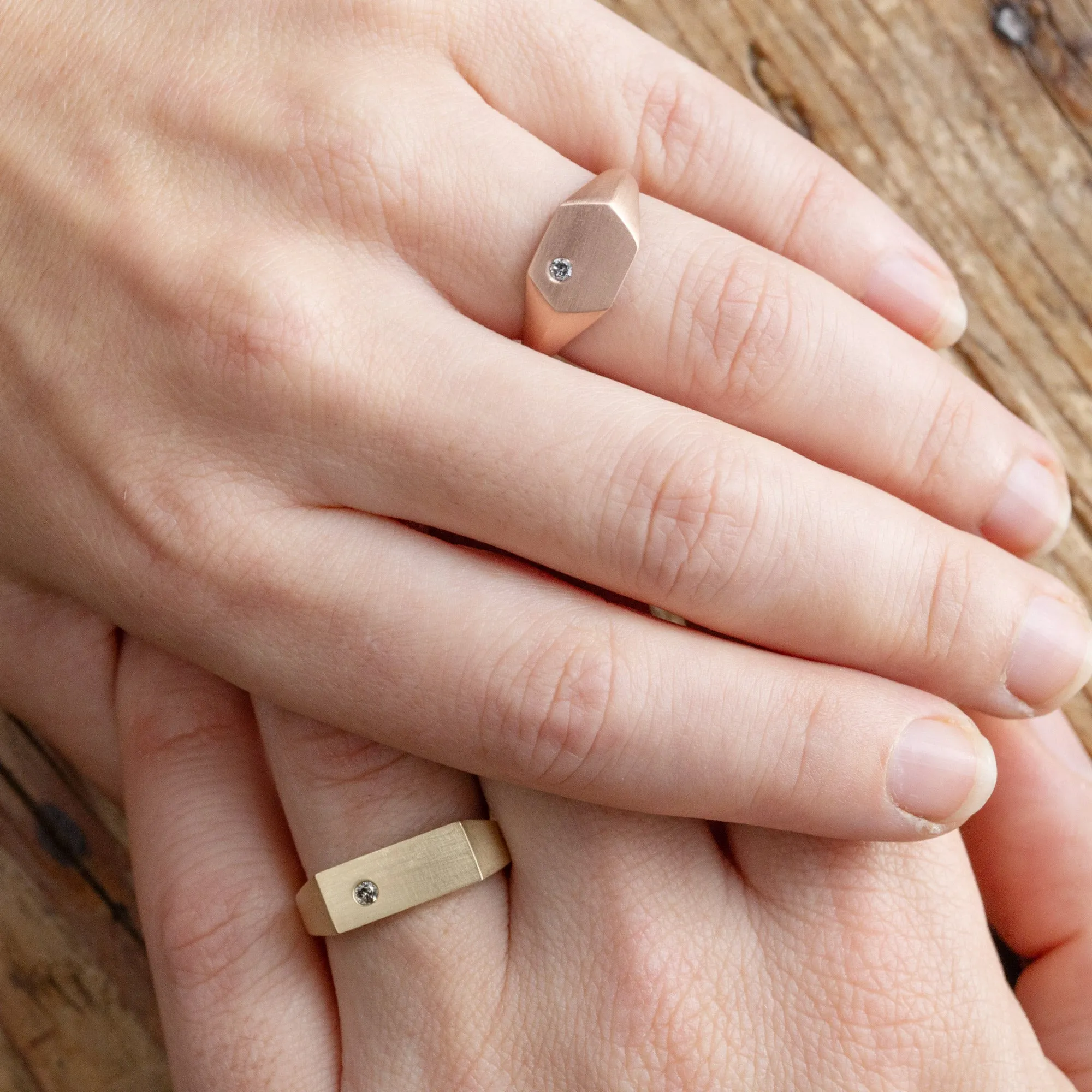 The Lune Salt and Pepper Diamond Signet Ring | 14K Yellow Gold