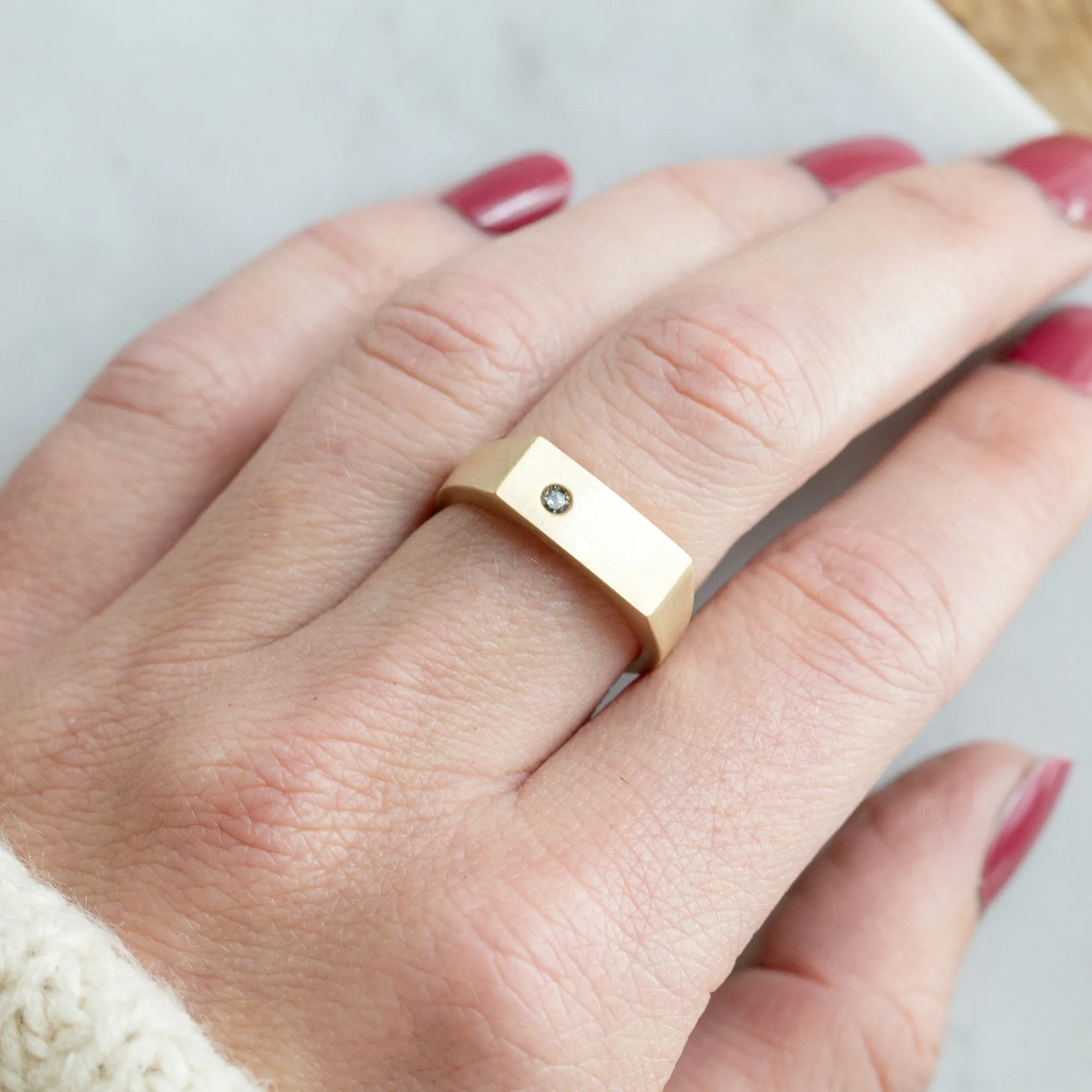 The Lune Salt and Pepper Diamond Signet Ring | 14K Yellow Gold