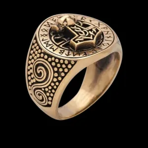 Thor Hammer Runic Bronze Ring