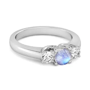 Three Stone 0.10 Ctw Moonstone 925 Silver Engagement Ring