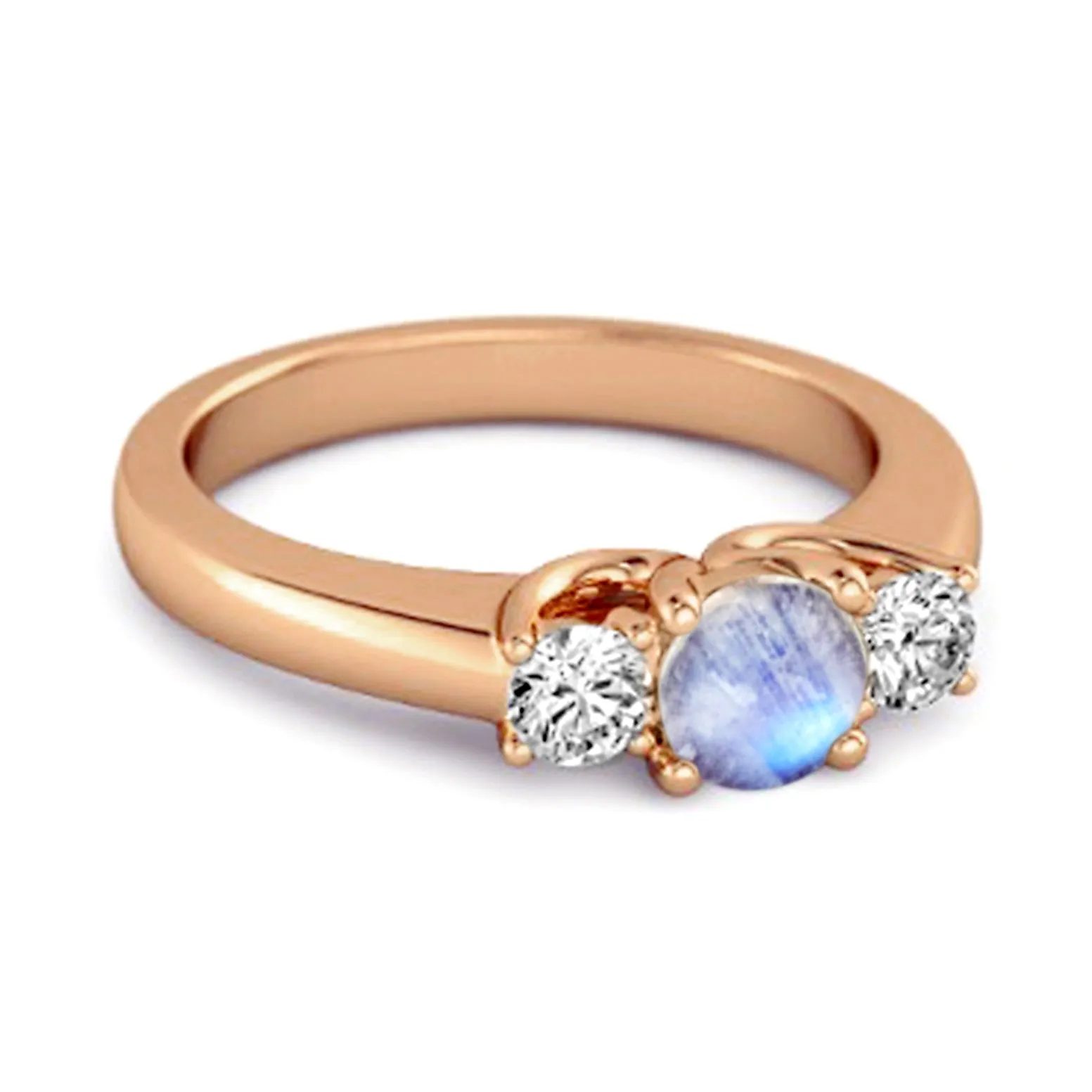 Three Stone 0.10 Ctw Moonstone 925 Silver Engagement Ring