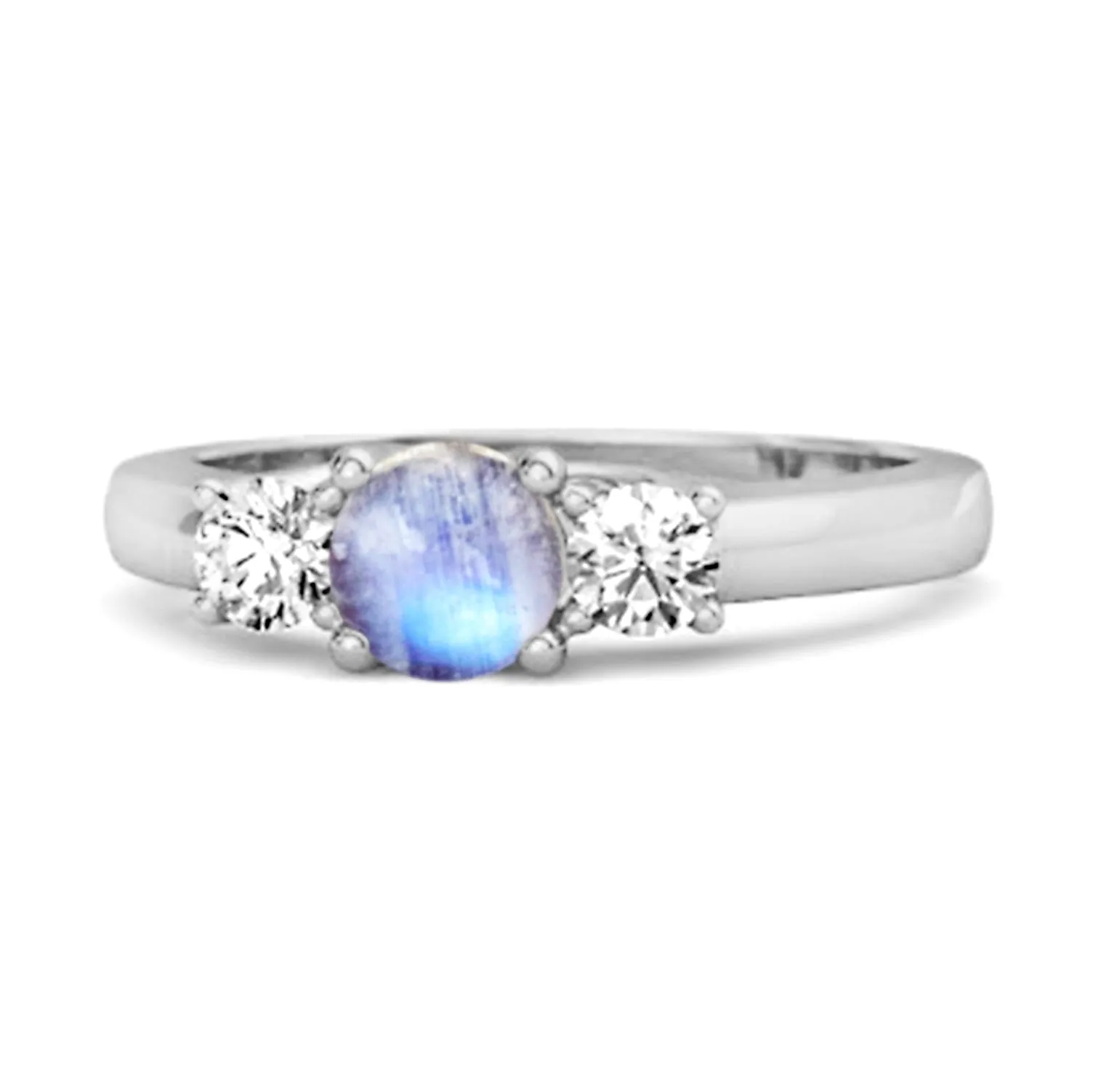 Three Stone 0.10 Ctw Moonstone 925 Silver Engagement Ring