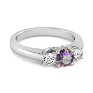 Three Stone 0.10 Ctw Mystic Topaz 925 Silver Engagement Ring