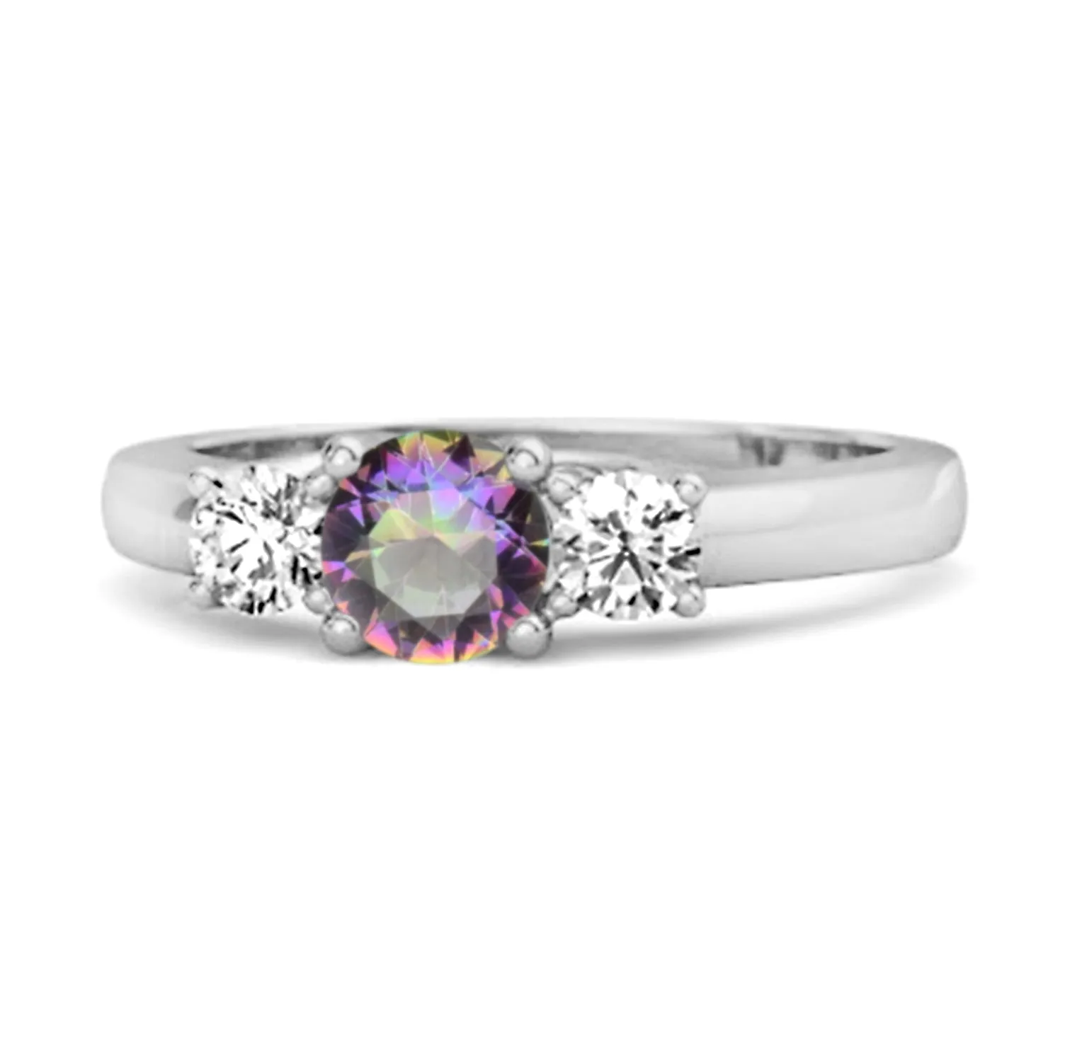 Three Stone 0.10 Ctw Mystic Topaz 925 Silver Engagement Ring