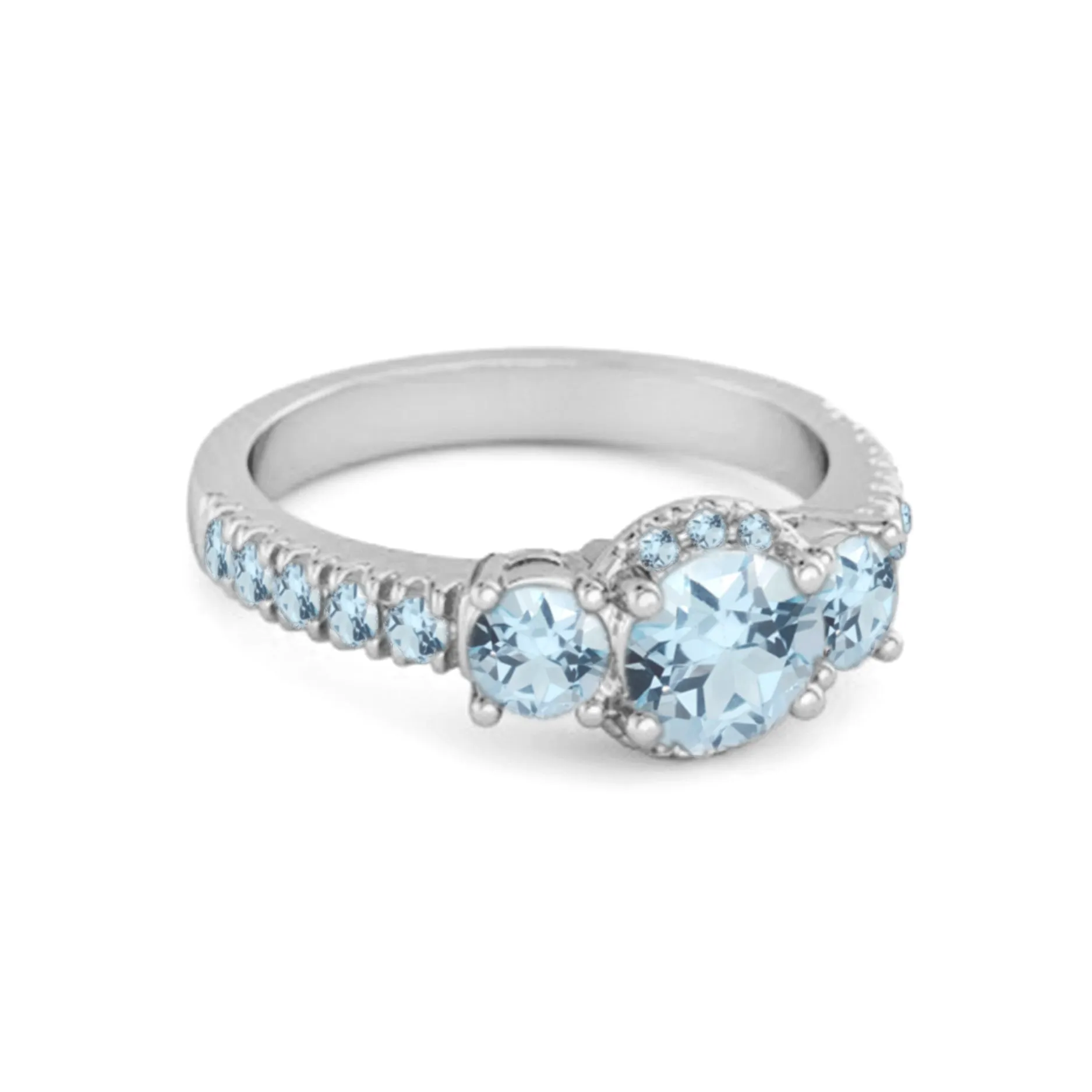 Three Stone Blue Topaz Rare Cut 925 Sterling Silver Accent Ring